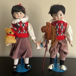 MYD Marian Yu Designs Romeo Rose Twin Porcelain Dolls Heirloom 16in Vintage 1989