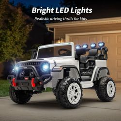 New Hikiddo 4WD Kids Ride on Truck Car, 12V 7Ah Ride on Toy Electric Cars for Kids w/ Remote, Bluetooth, 4x75W Motors – White  New in box JC303 White 