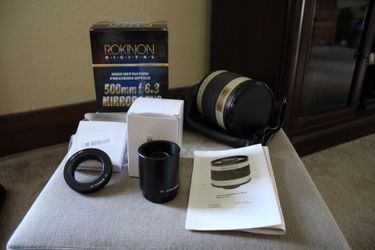 Rokinon 500mm, f/6.3, mirror lens with 2x Teleconverter and mount adapter for Sony Alpha cameras