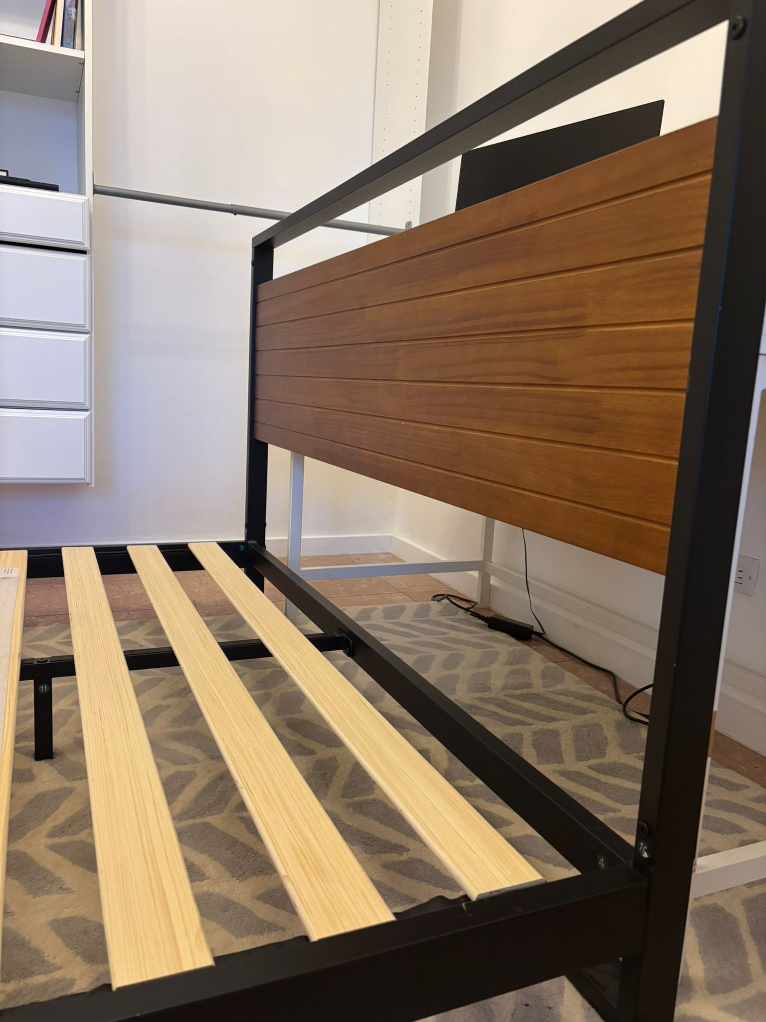 Bed Frame for Queen Bed (wood & Black Steel)