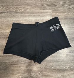 Gap Sweat Black Women's Shorts Size XL Cotton Knit Logo Drawstring Elastic Waist