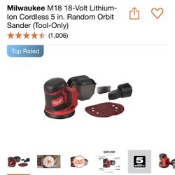 Brand new in box   Milwaukee M18 18-Volt Lithium-Ion Cordless 5 in. Random Orbit Sander 