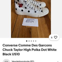 Converse Comme Des Garcons Chuck Taylor High Polka Dot White Black US -6
