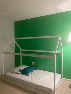 Twin White Wooden Kids House Bed + Mattress Included