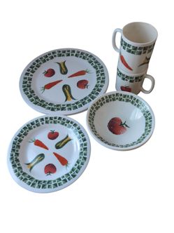 10 PIECES Arcopal France Vegetable Pattern Tempered Glass Place Settings Dishes Vintage