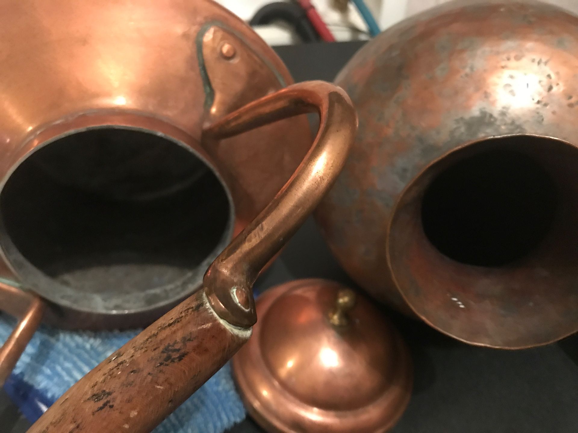 5- copper pots some vintage 24 each all$110