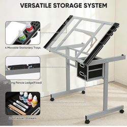 Adjustable Drafting Table with Storage and Wheels