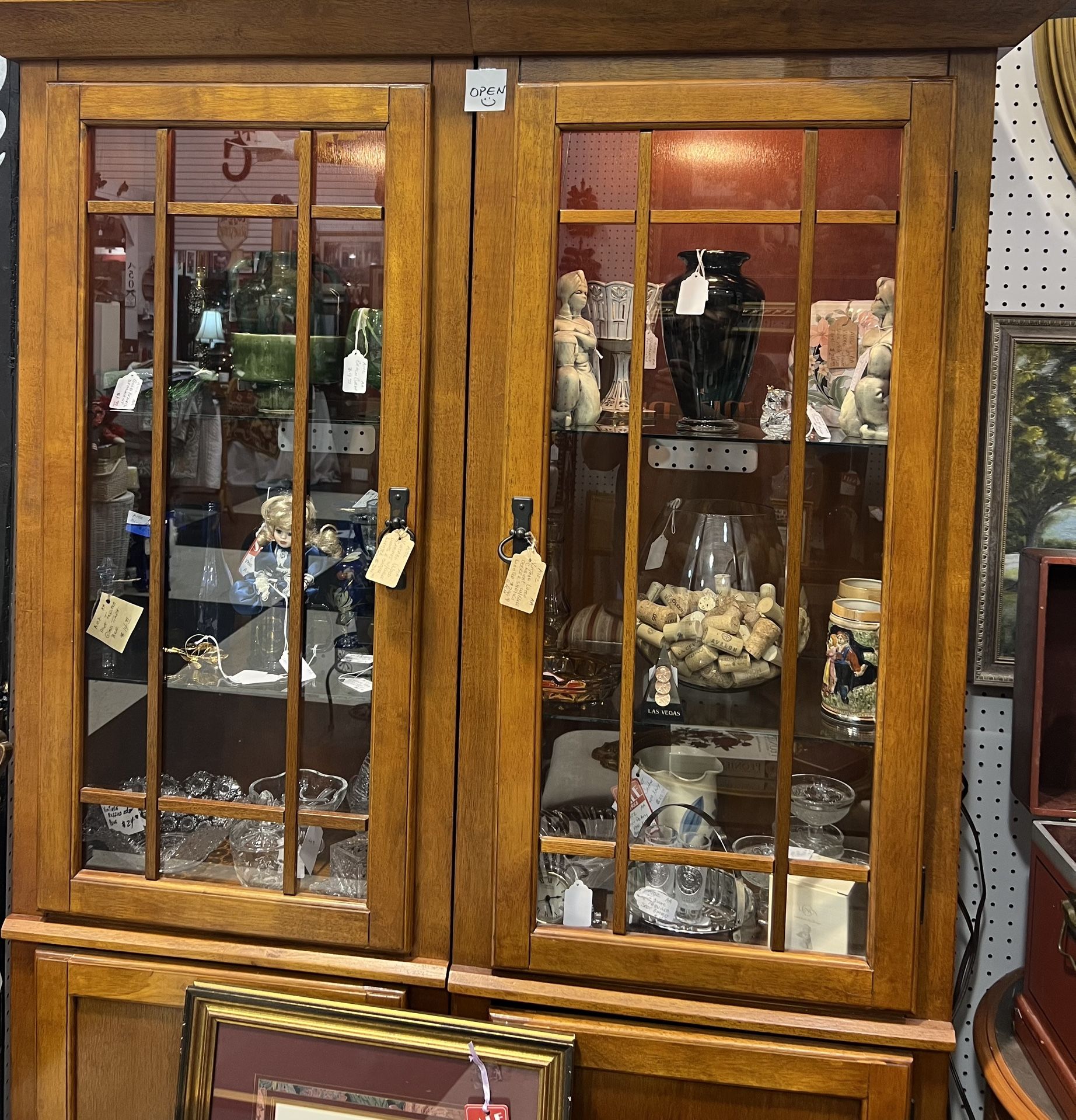 2 Curio Cabinets With Glass Shelves & Lighting $149 OBO Cash No Delivery