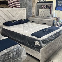 Queen size antique style bedroom set $950 bedframe dresser mirror  nightstand on special today