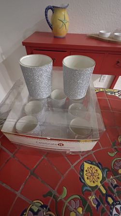 Box of 9 Sparkly Silver Candle Holders