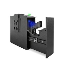 Biometric Pistol Gun Safe with Auto Sliding Door – 0.1s Quick Access Handgun Safe for Nightstand, Desk, Bedside, Truck – Fingerprint, PIN Code & Key