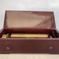 Late 19th C. Nicole Frères Swiss Cylinder Music Box Housed in Polished Mahogany Case
