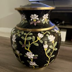 Floral Cloisonne Bronze Memorial Urn