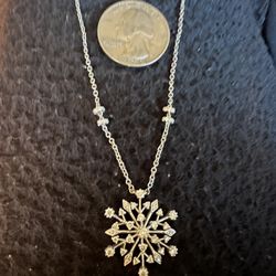 18 Karat Gold And Diamond, Snowflake Pendant, And Chain