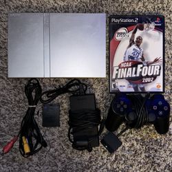 SILVER SONY PLAYSTATION 2 PS2 CONSOLE WITH VIDEO GAME & CONTROLLER
