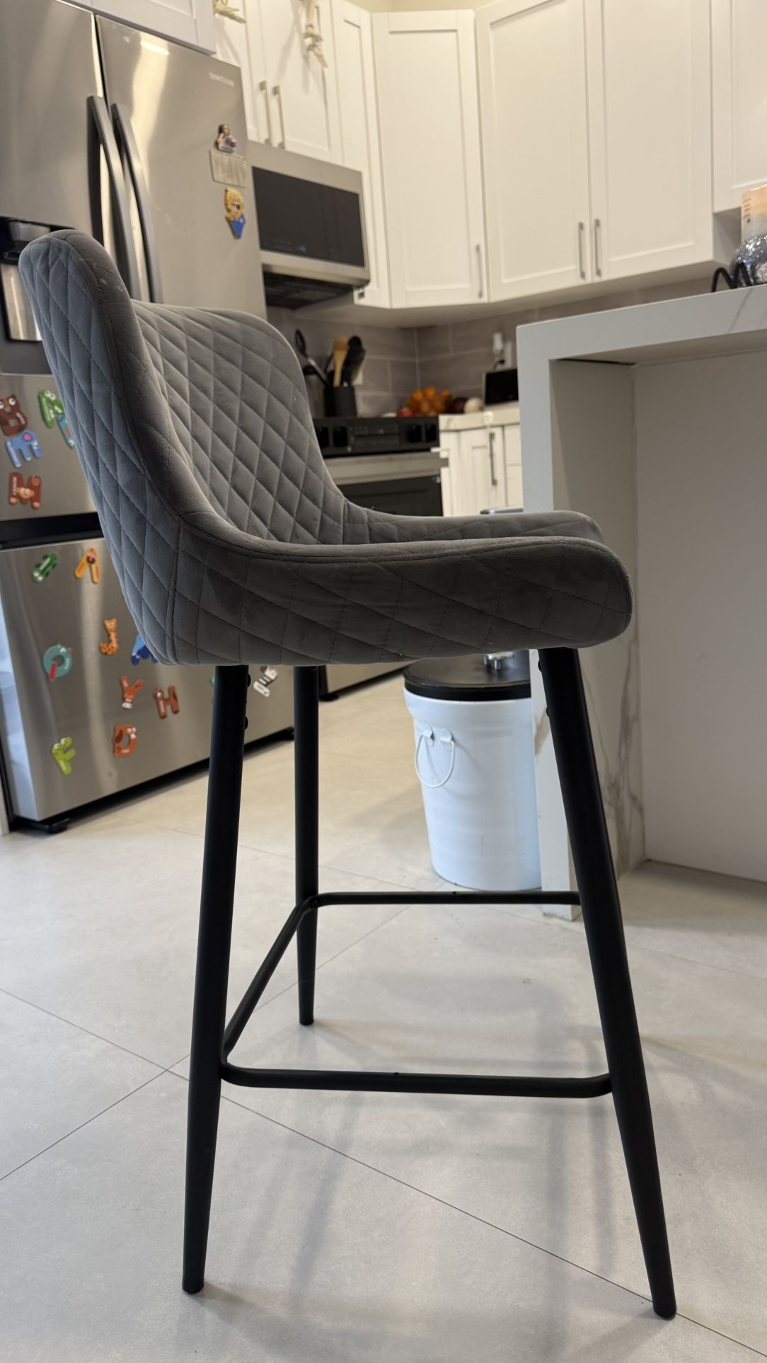 Set of 4 Modern Velvet Bar Stools – Excellent Condition!