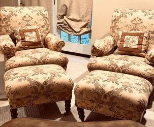 Pair Club Chairs with Foot Stools