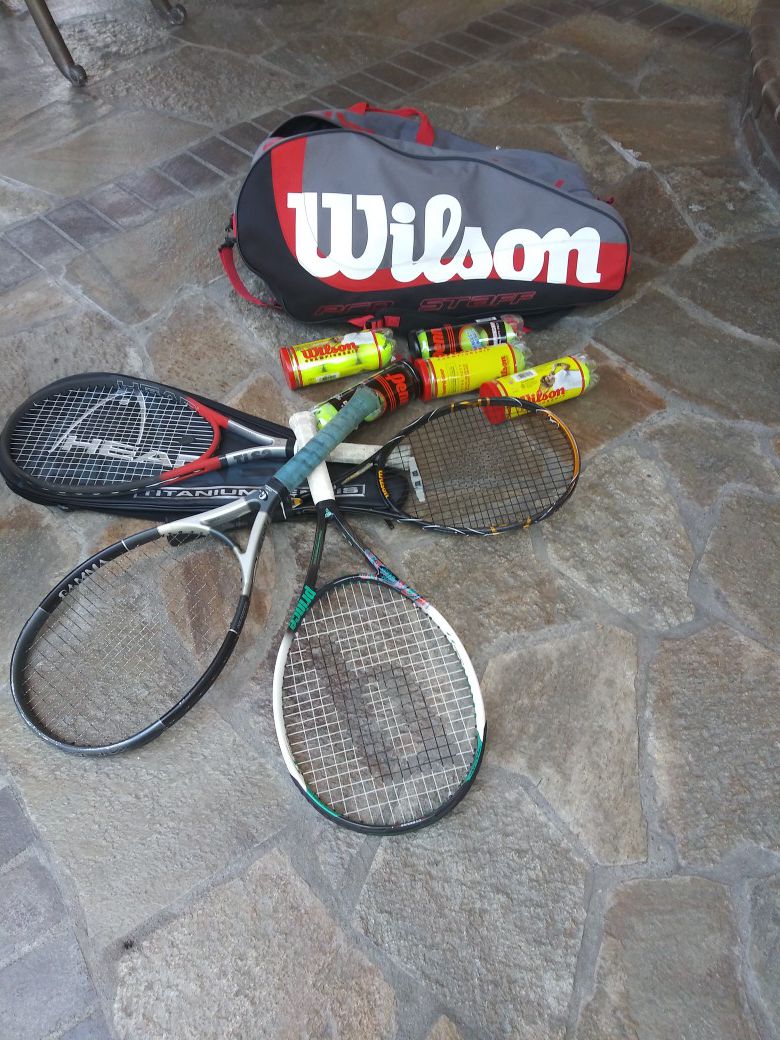 Tennis rackets with Wilson bag and tennis balls