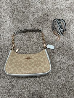 Coach Teri Shoulder Bag in Signature Canvas Chalk Gold Trim