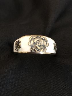 Men Unisex Silver & Bronze Band Spinner Enamel & Embossed Flower Roses Ring S9