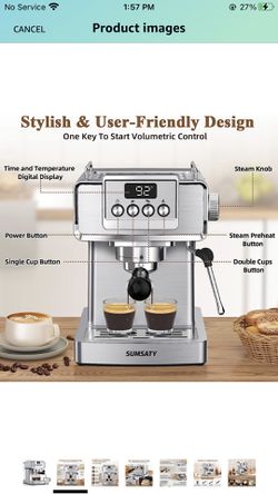 SUMSATY Espresso Machine, Stainless Steel Espresso Machine with Milk  Frother for Latte, Cappuccino, Machiato,for Home Espresso Maker, 1.8L Water  Tank, 20 Bar 