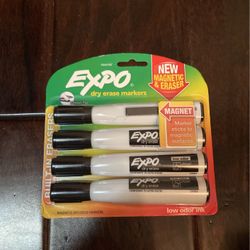 EXPO Magnetic Dry Erase Markers with Eraser, Chisel Tip, Black, 4-Count