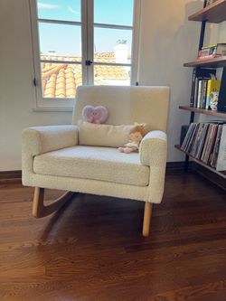 Cream Boucle Upholstered Rocking Chair