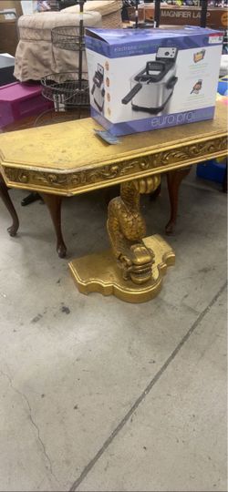 Gold Gilt Console Table with Carved Pedestal