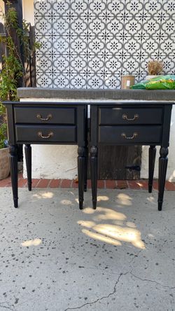 Pair of Black Nightstands with Brass Hardware