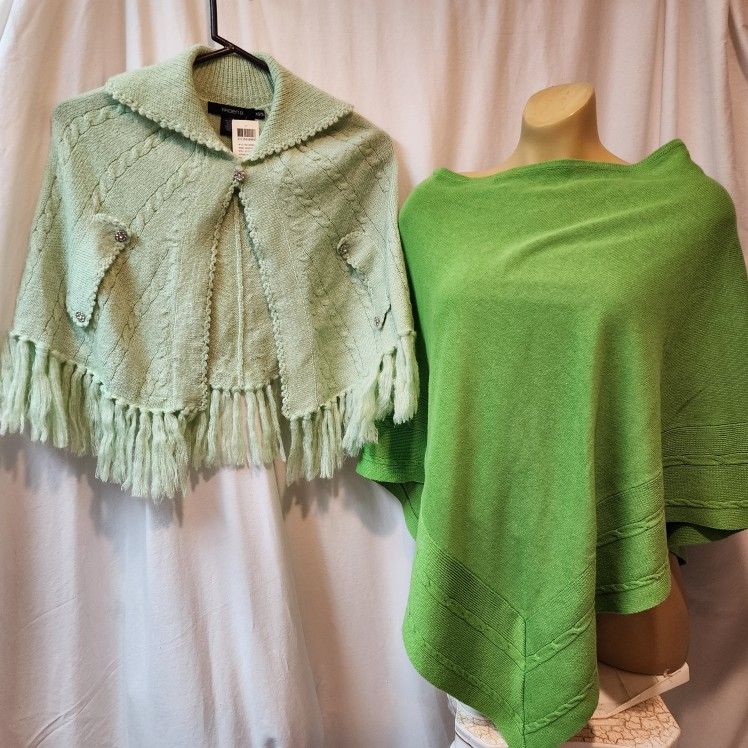 Mother/daughter Capes! Grass Green Cape Poncho Style Lite Green Cape Has Rindstone Buttons Mohair Wool For Warmth
