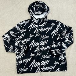 Armani Exchange A|X Mens Sz XXL All Over Logo-Print Hooded Full Zip Jacket