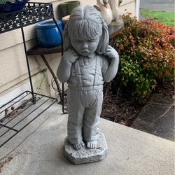 Vintage 1983 Henri Studio Little Girl Garden Cement Concrete  Outdoors Yard Statue- 24” Tall (2ft)