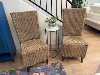 Set 2 Coastal Woven Seagrass / Water Hyacinth Dining Accent Chairs📍Chandler