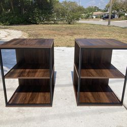 Modern Dark Walnut End Tables/ Book Shelf Set Of 2
