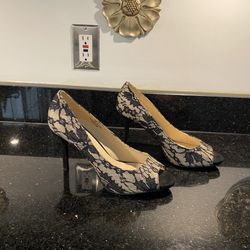 CATO Womens Shoes Black-Lace Peep Toe 4” H Heel Pump Size 10M