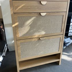 47”H,Rattan Shoe Storage Cabinet, Shoe Organizer with 2 Flip Drawers, Narrow Shoe Cabinet, Free Standing Hidden Shoe Storage, Shoe Rack for Entryway/H