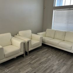 Top Grain Leather Sofa Couch And Two Chairs ! Amiens 3 Piece Leather Sofa Set ! Couches ! White Leather Sofa Free Delivery 