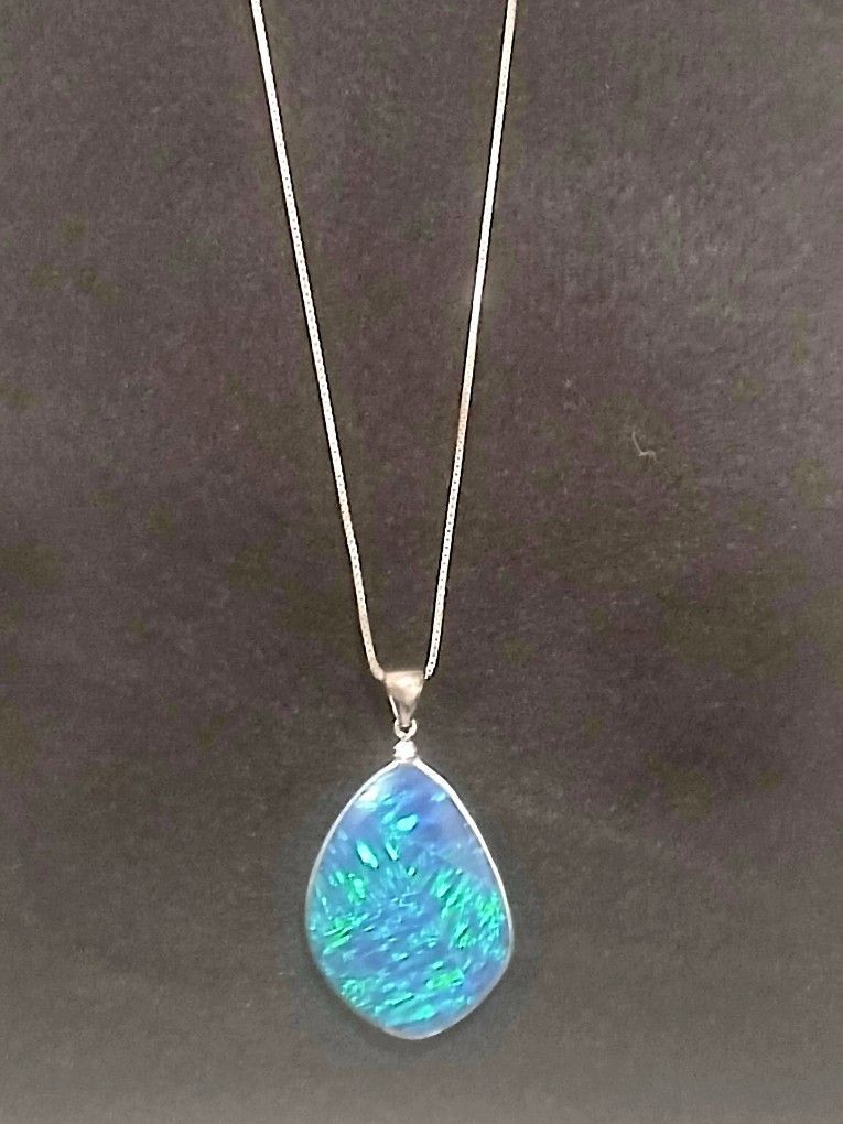 Mens Women's Navajo Fire Opal Silver Inlay Pendant 