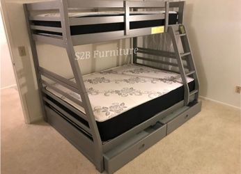 Twin Full Grey Bunkbed With Ortho Mattress Included