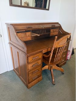 Oak N’ Brass Roll Top Desk