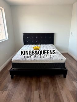 New Queen bed frame with mattress