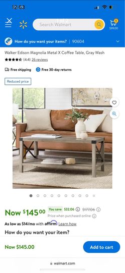 Walker Edison Magnolia Metal X Coffee Table, Gray Wash