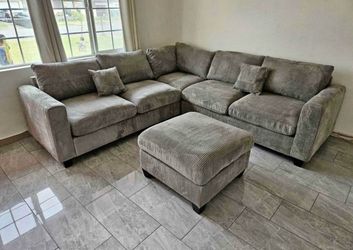 Corduroy sectional sofa with ottoman