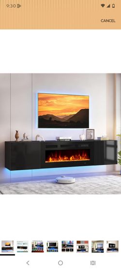Black Floating TV Stand with Electric Fireplace
