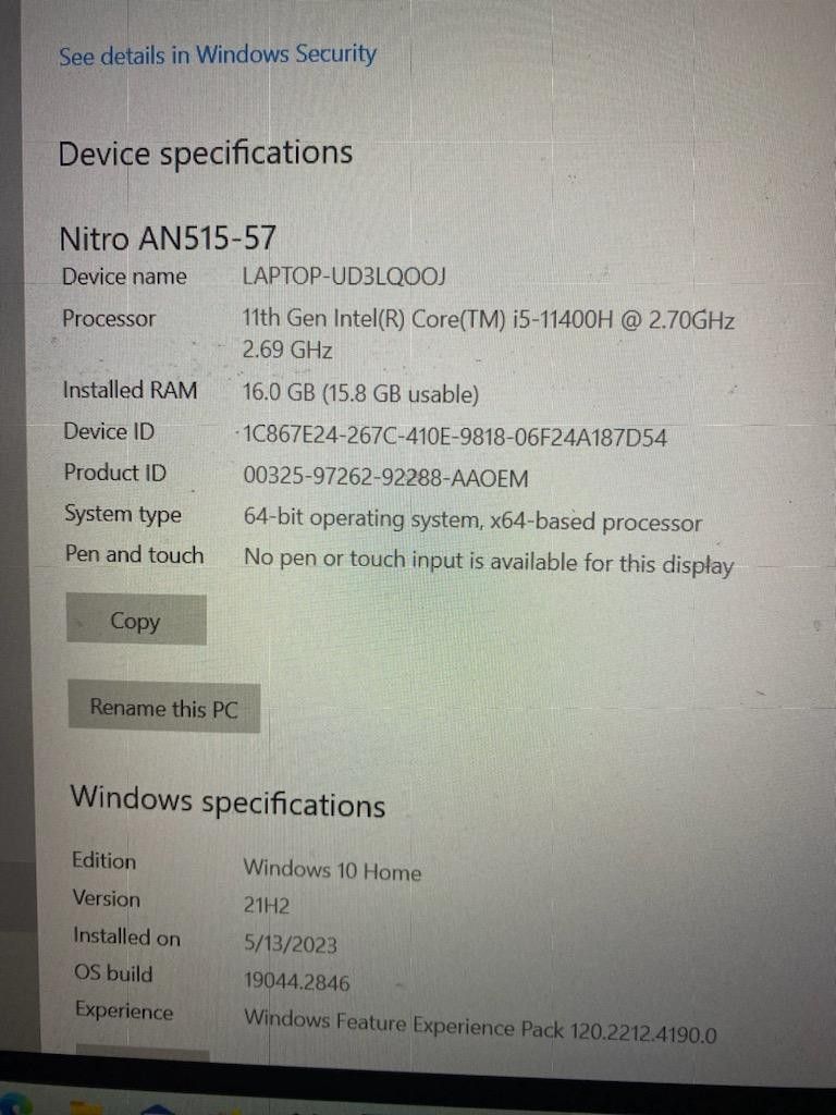 Acer Nitro An515-57 Intel I5 11th Gen Gaming Laptop