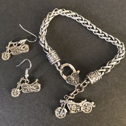 Woman’s Motorcycle Earring And Bracelet Set