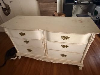 French Provincial White Dresser with Brass Hardware