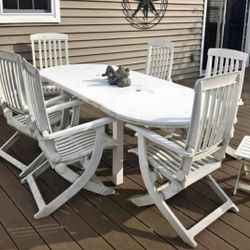 Plastic folding Chairs (6) and Table  Set with Cushions  