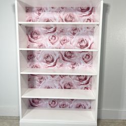 😍 Gorgeous Heavy Solid Wood  White and Pink Rose 5 Shelves Bookcase