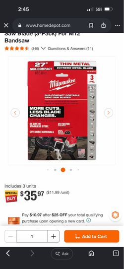 Milwaukee 27" Sub-Compact Band Saw Blades 3-Pack